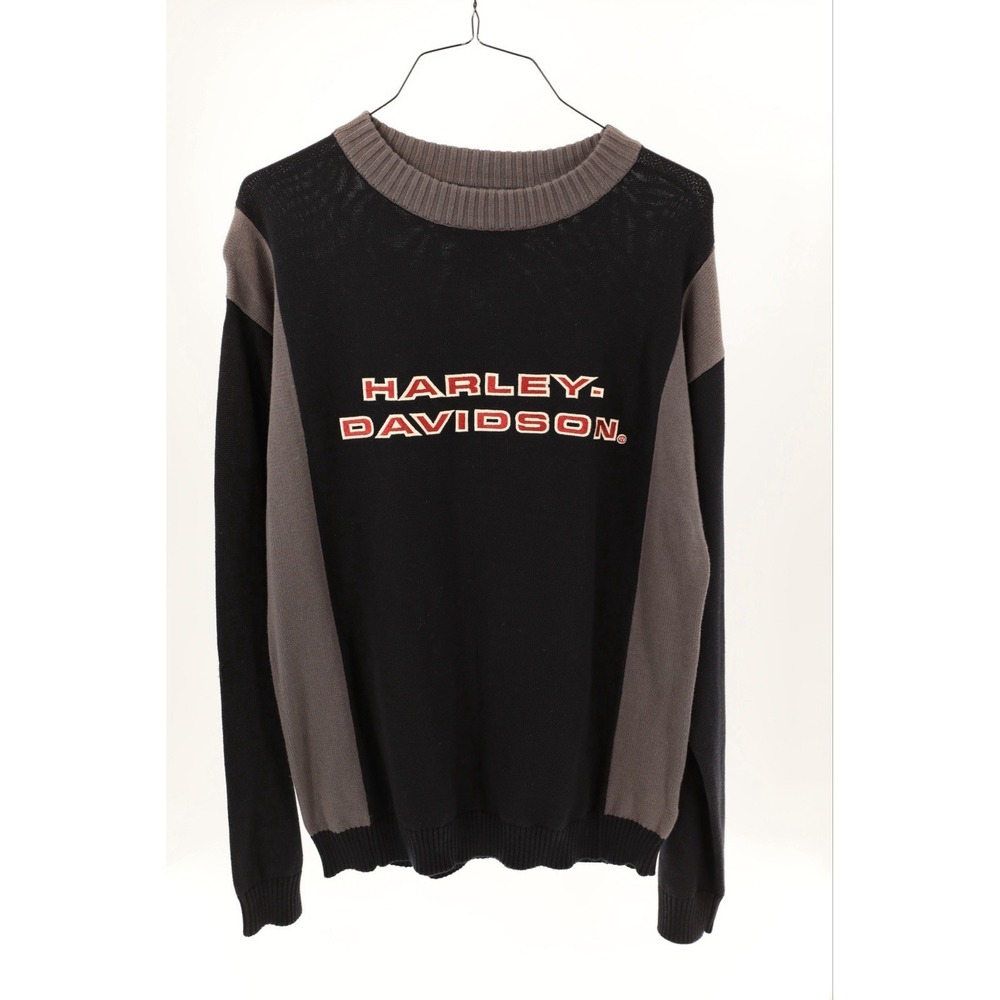 NWT Harley-Davidson Men's Medium Black Cotton Knit Sweater Embroidered Logo